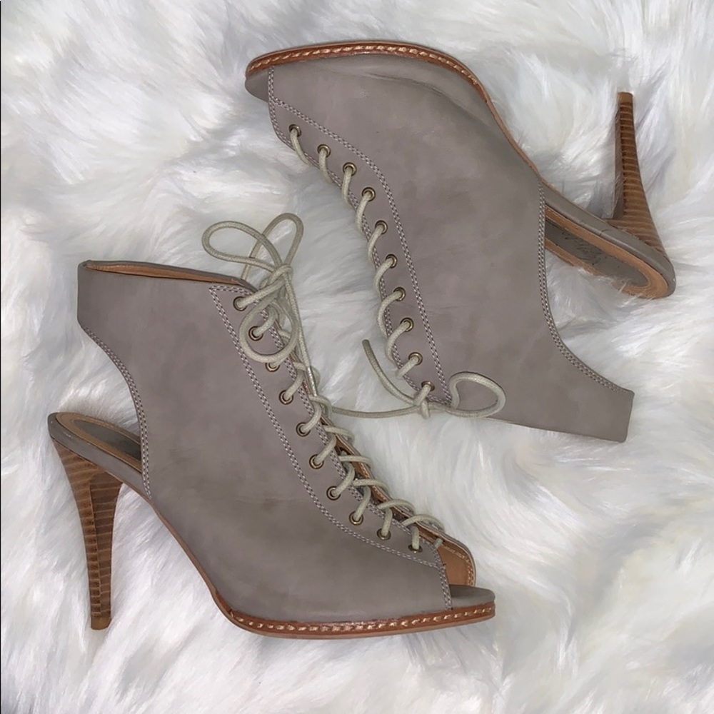 Very Volatile | peep toe lace up heels
